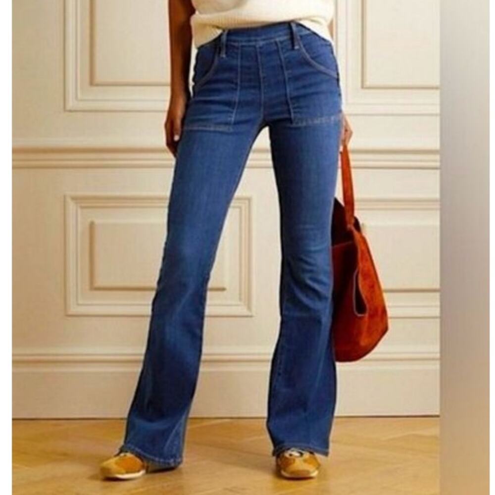 Frame Le Flare De Francoise mid rise flared jeans retro side zip dark wash 29